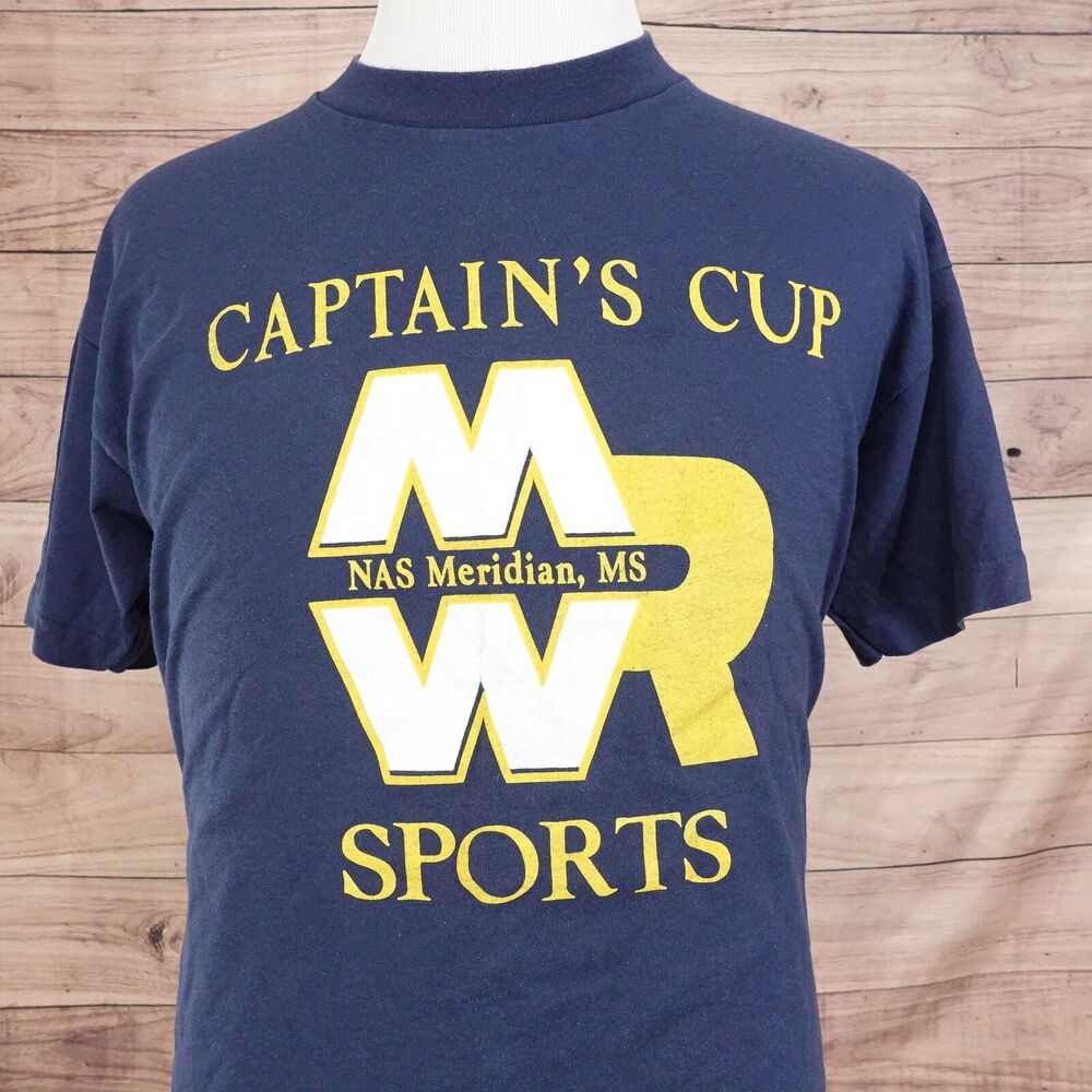 VINTAGE CAPTAIN'S CUP SPORTS NAS MERIDAN MS USA SINGLE STITCH TSHIRT XL‎